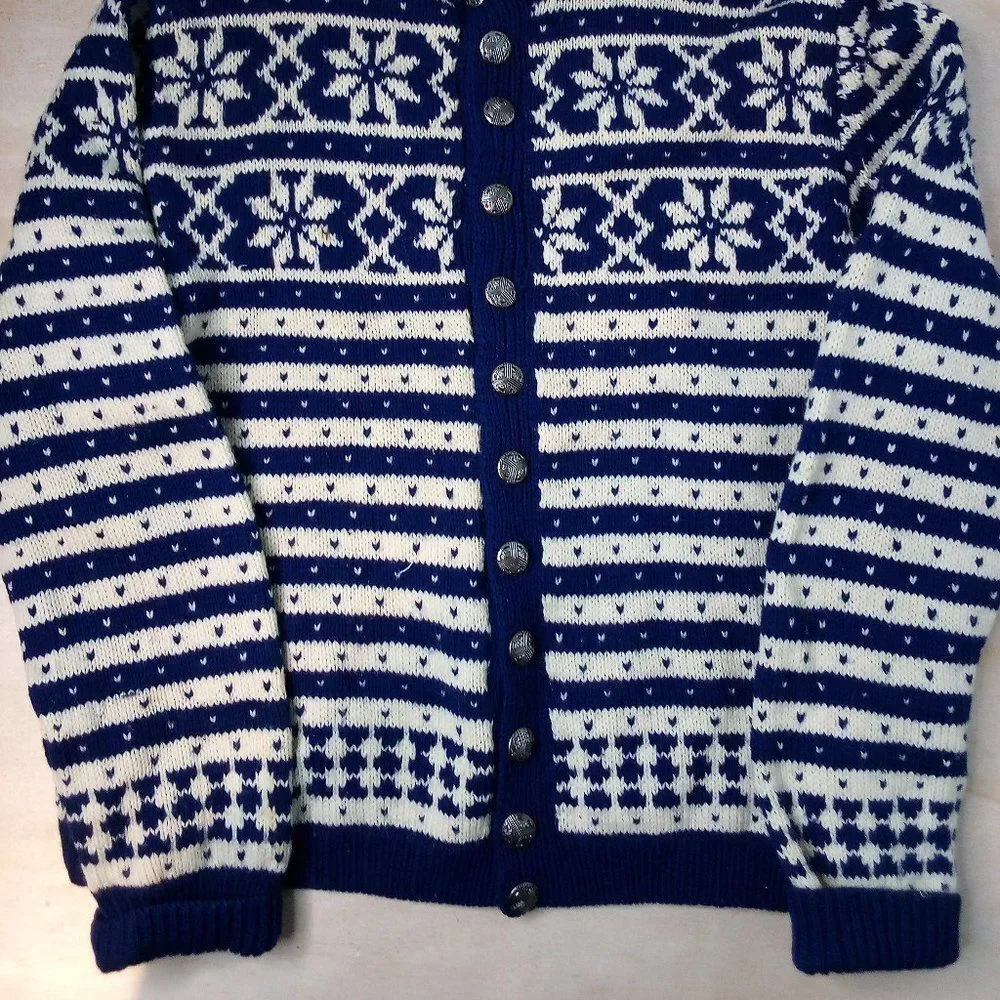 Vintage L'Alpina Striped Nordic Pattern Wool Cardigan Sweater - Picture 3 of 5